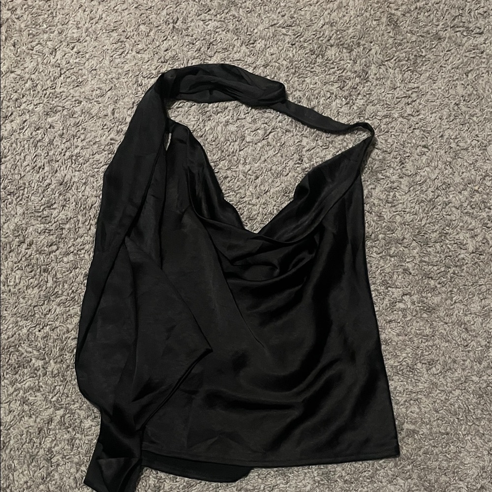 Altar'd State Black Satin Cowl Halter Camisole